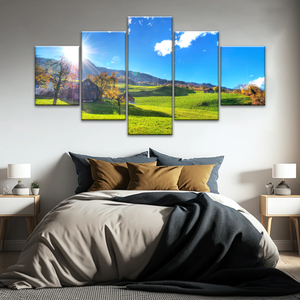 Houses Surrounded By Grass During Daytime Photos On Canvas Print