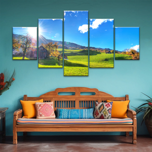 Houses Surrounded By Grass During Daytime Photos On Canvas Print