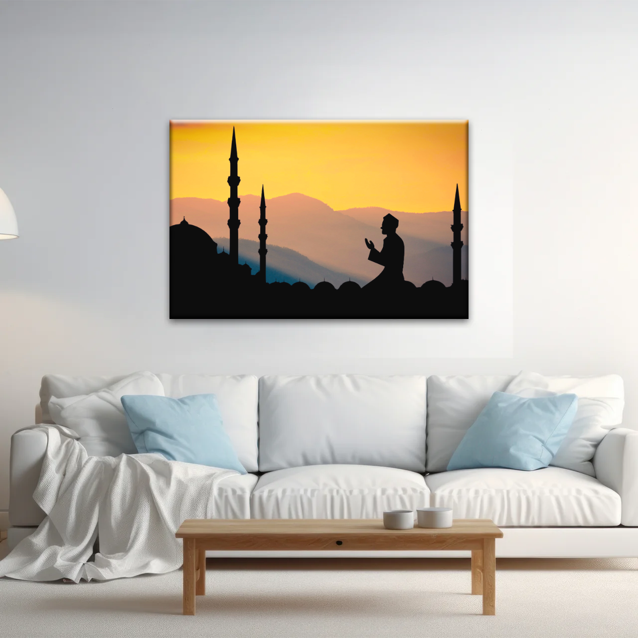 Islamic Ramadan, Silhouette of Man Praying On Masjid Temple Wall Art