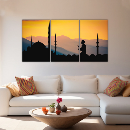 Islamic Ramadan, Silhouette of Man Praying On Masjid Temple Wall Art