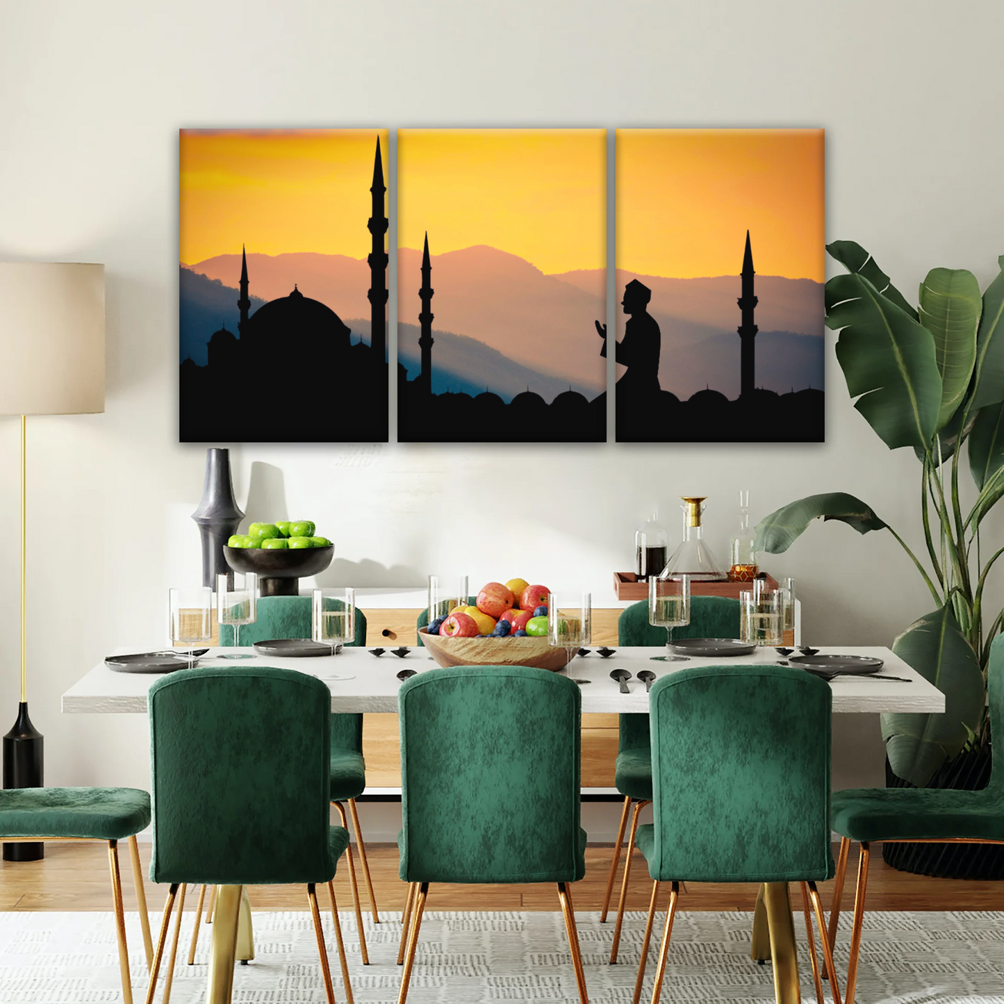 Islamic Ramadan, Silhouette of Man Praying On Masjid Temple Wall Art