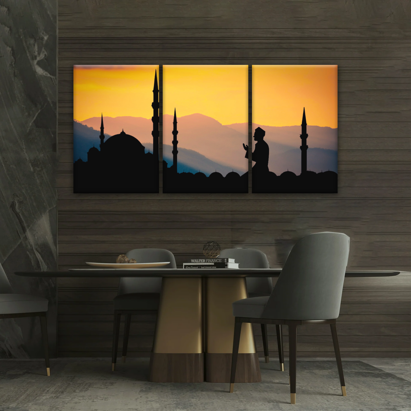 Islamic Ramadan, Silhouette of Man Praying On Masjid Temple Wall Art
