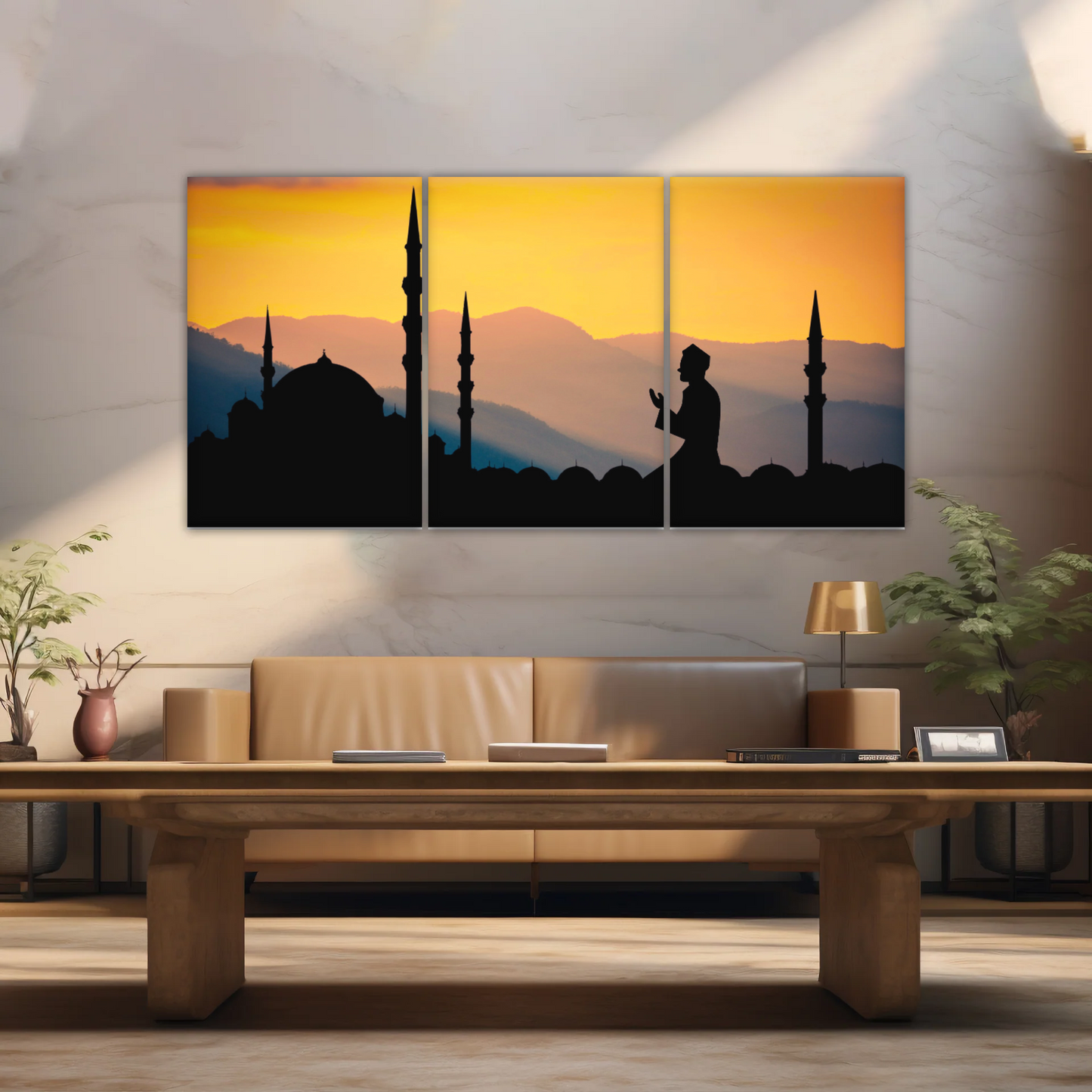 Islamic Ramadan, Silhouette of Man Praying On Masjid Temple Wall Art