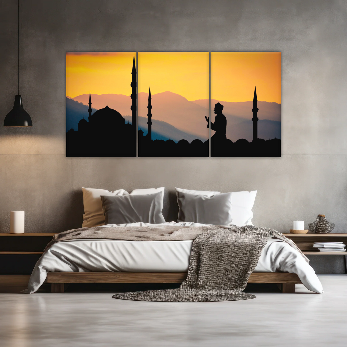 Islamic Ramadan, Silhouette of Man Praying On Masjid Temple Wall Art