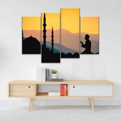 Islamic Ramadan, Silhouette of Man Praying On Masjid Temple Wall Art