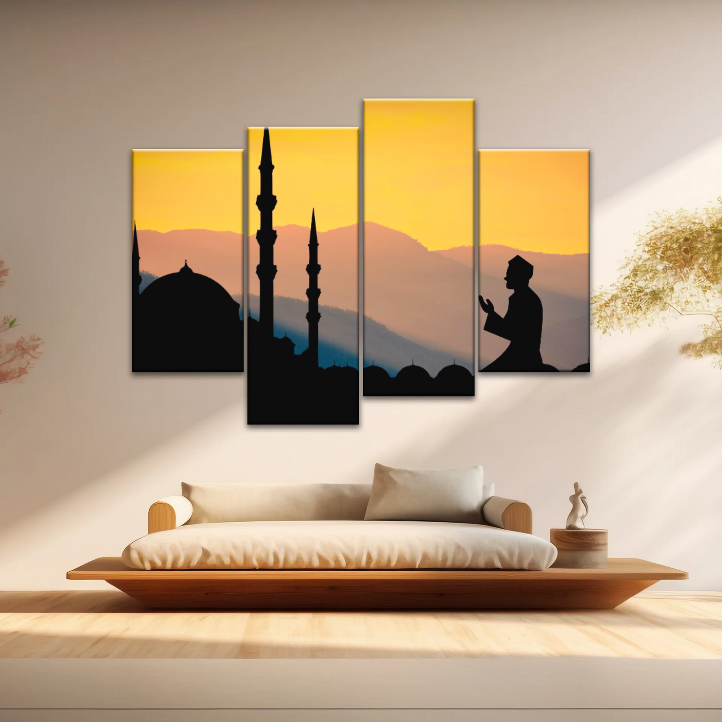 Islamic Ramadan, Silhouette of Man Praying On Masjid Temple Wall Art