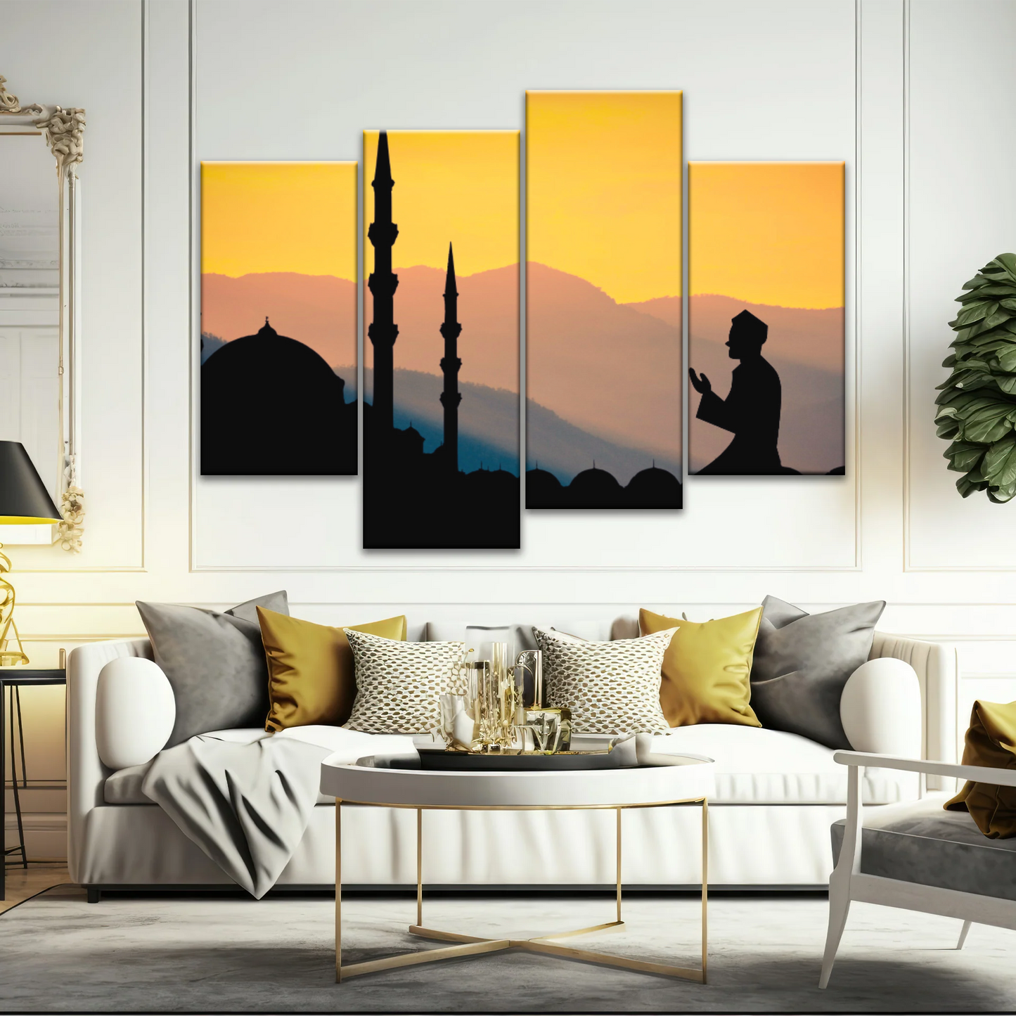 Islamic Ramadan, Silhouette of Man Praying On Masjid Temple Wall Art