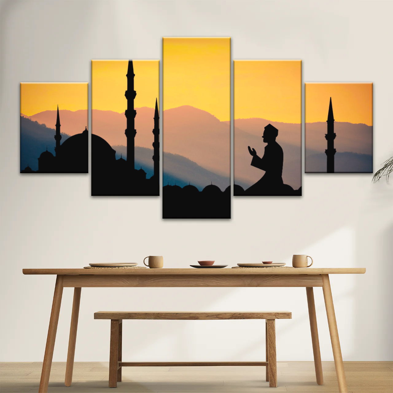 Islamic Ramadan, Silhouette of Man Praying On Masjid Temple Wall Art
