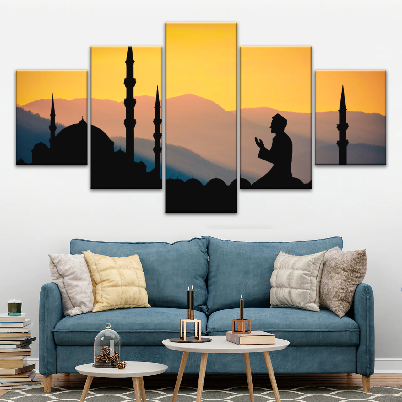 Islamic Ramadan, Silhouette of Man Praying On Masjid Temple Wall Art