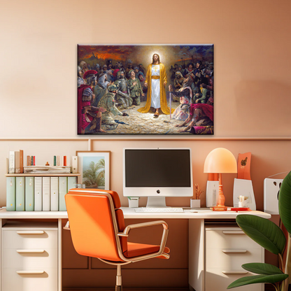Jesus Christ Soldiers Praying Before The Lord For The Sins Committed Canvas Prints