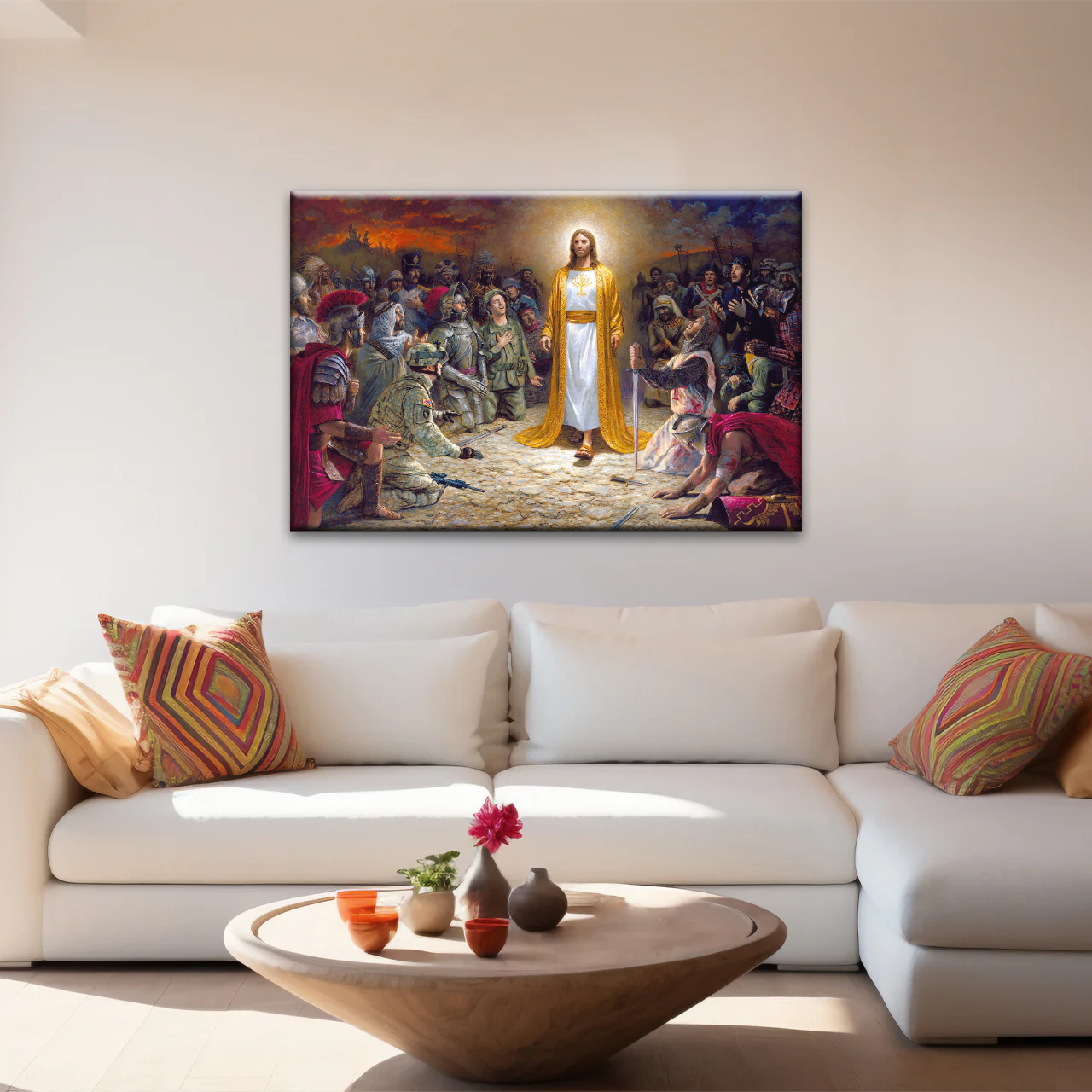 Jesus Christ Soldiers Praying Before The Lord For The Sins Committed Canvas Prints