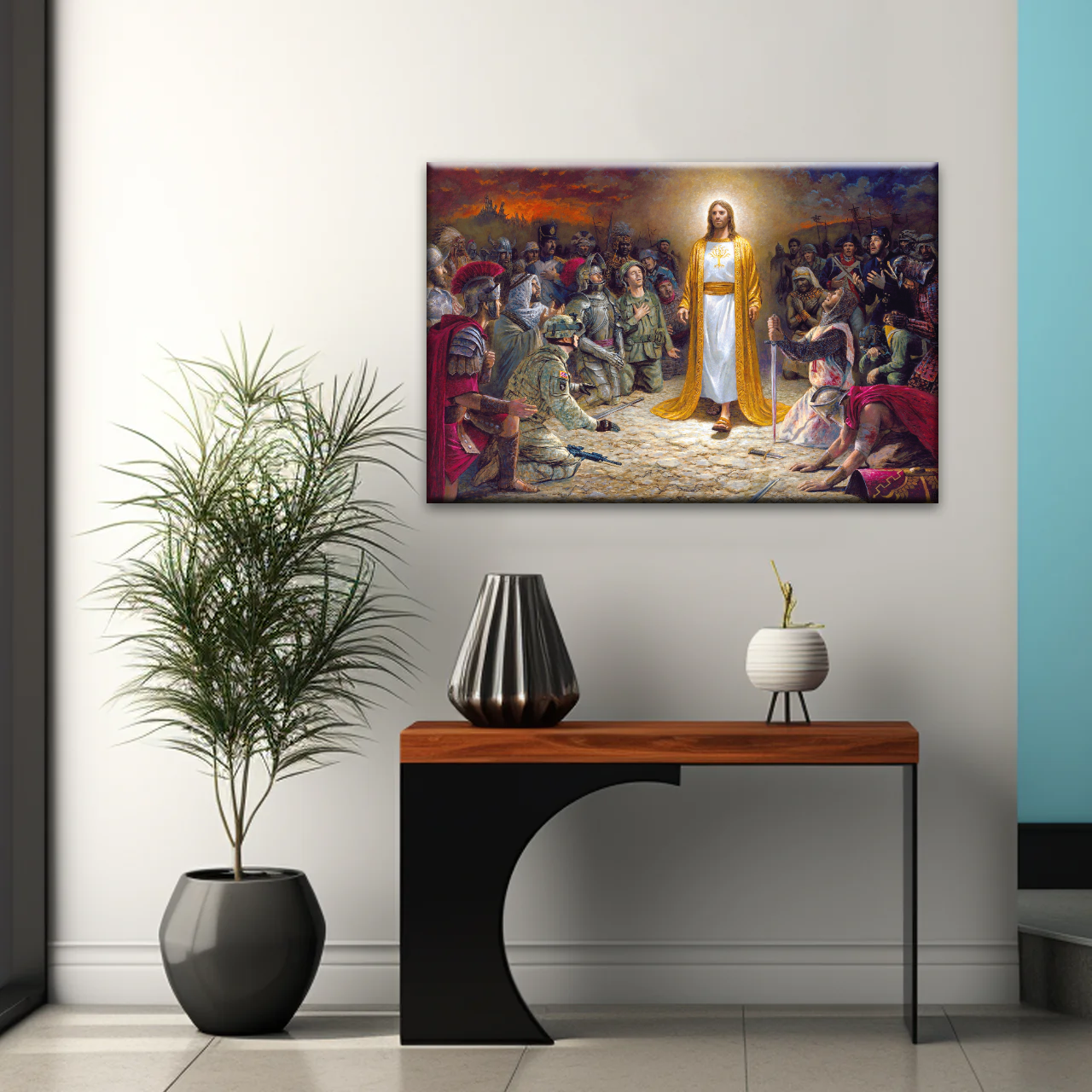 Jesus Christ Soldiers Praying Before The Lord For The Sins Committed Canvas Prints