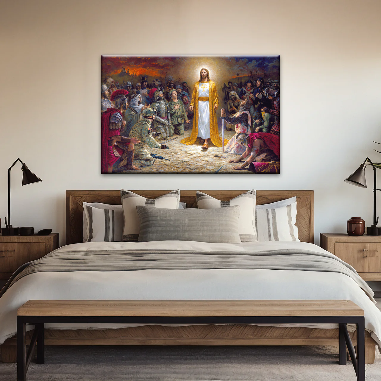 Jesus Christ Soldiers Praying Before The Lord For The Sins Committed Canvas Prints