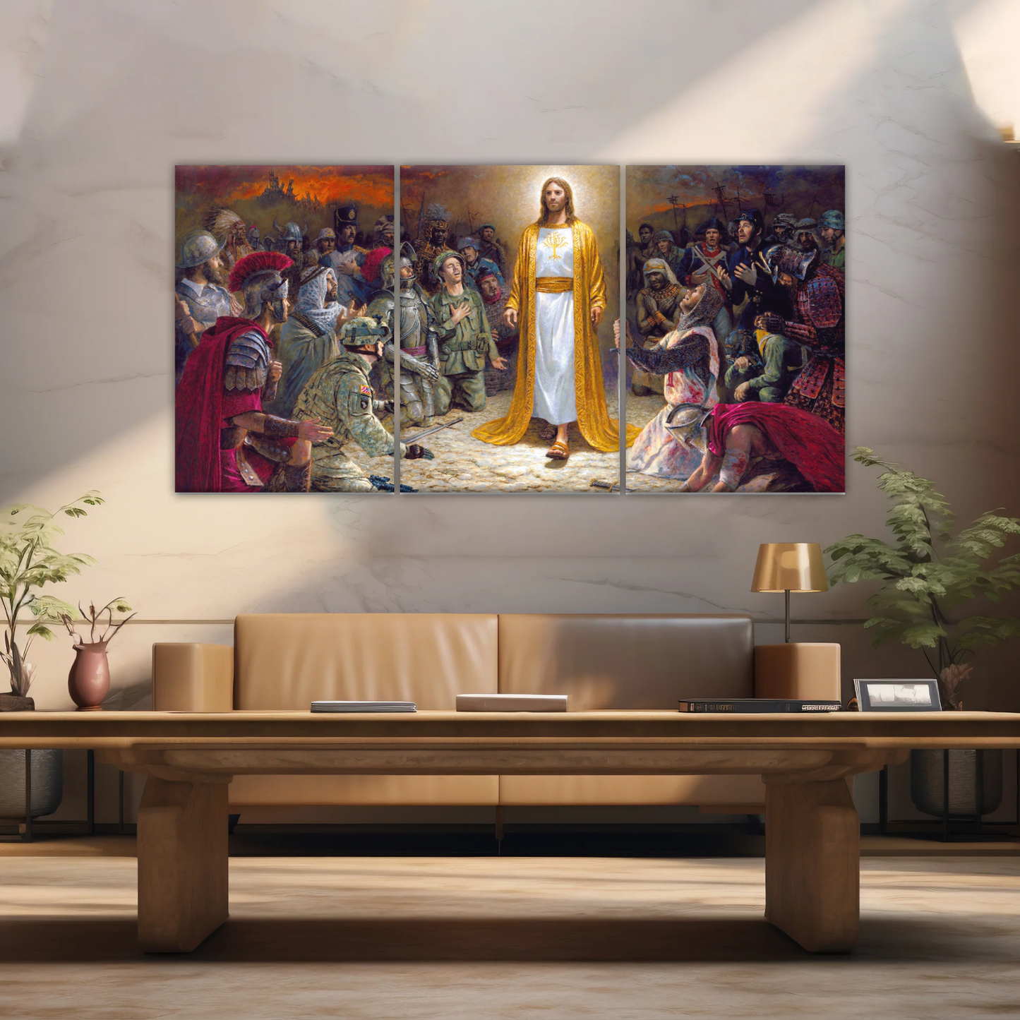 Jesus Christ Soldiers Praying Before The Lord For The Sins Committed Canvas Prints