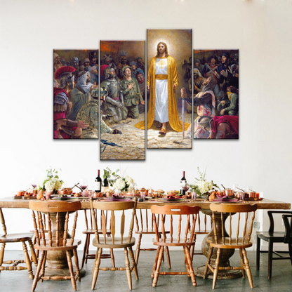 Jesus Christ Soldiers Praying Before The Lord For The Sins Committed Canvas Prints