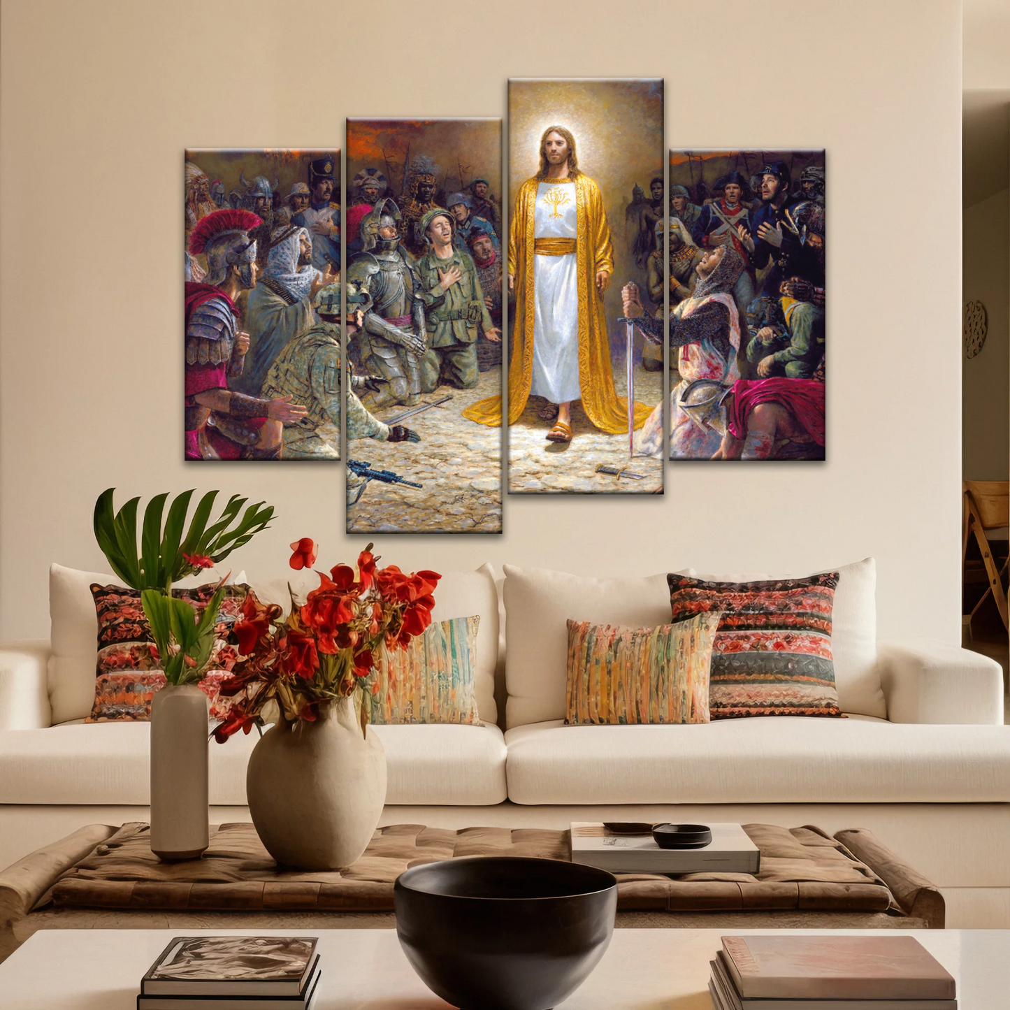 Jesus Christ Soldiers Praying Before The Lord For The Sins Committed Canvas Prints