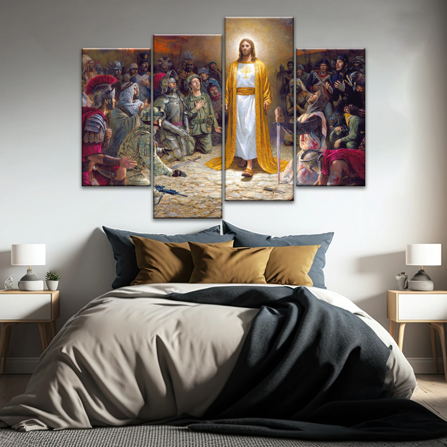 Jesus Christ Soldiers Praying Before The Lord For The Sins Committed Canvas Prints
