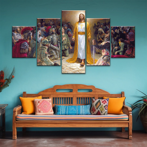 Jesus Christ Soldiers Praying Before The Lord For The Sins Committed Canvas Prints