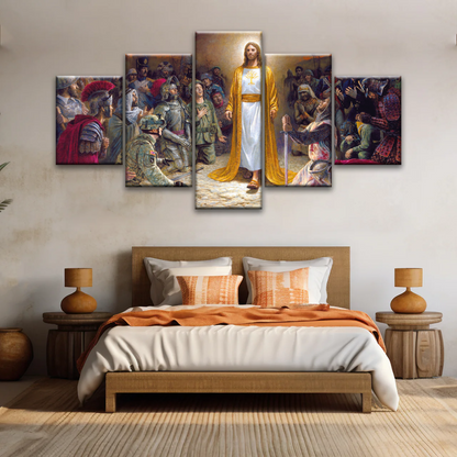 Jesus Christ Soldiers Praying Before The Lord For The Sins Committed Canvas Prints