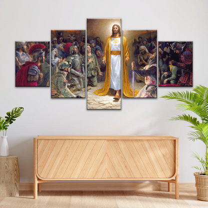 Jesus Christ Soldiers Praying Before The Lord For The Sins Committed Canvas Prints