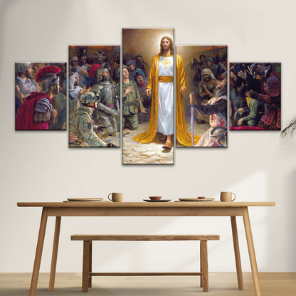 Jesus Christ Soldiers Praying Before The Lord For The Sins Committed Canvas Prints