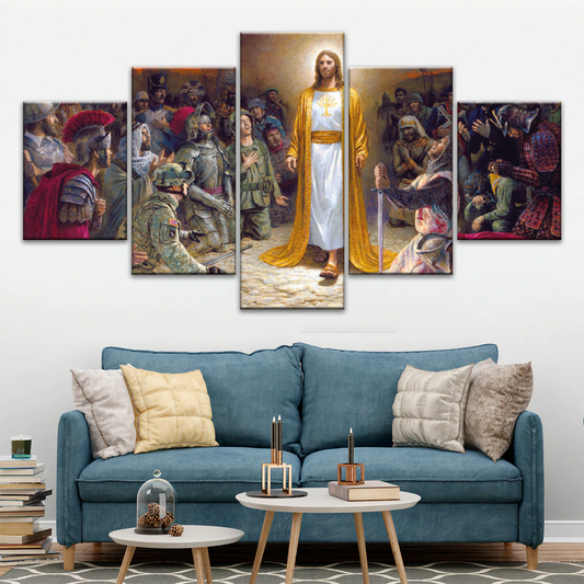 Jesus Christ Soldiers Praying Before The Lord For The Sins Committed Canvas Prints