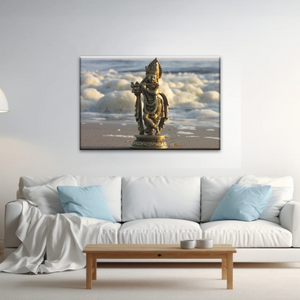 Krishna - Gold Oriental Woman Playing Flute Sculpture Wall Art
