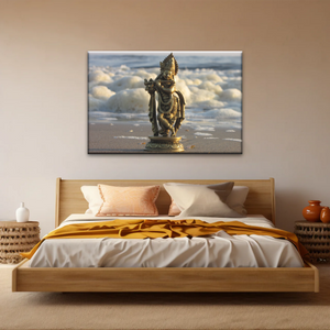 Krishna - Gold Oriental Woman Playing Flute Sculpture Wall Art