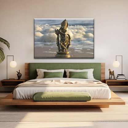 Krishna - Gold Oriental Woman Playing Flute Sculpture Wall Art