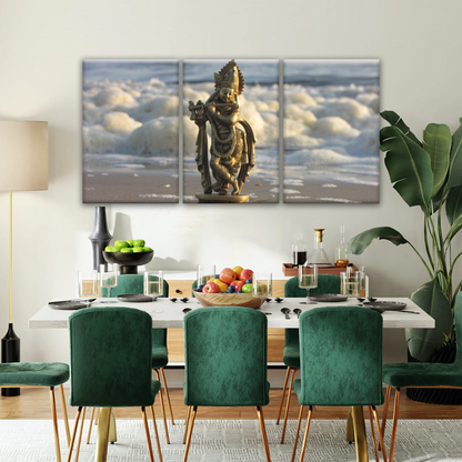 Krishna - Gold Oriental Woman Playing Flute Sculpture Wall Art