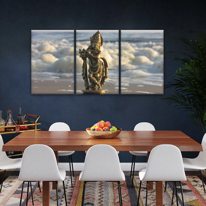 Krishna - Gold Oriental Woman Playing Flute Sculpture Wall Art