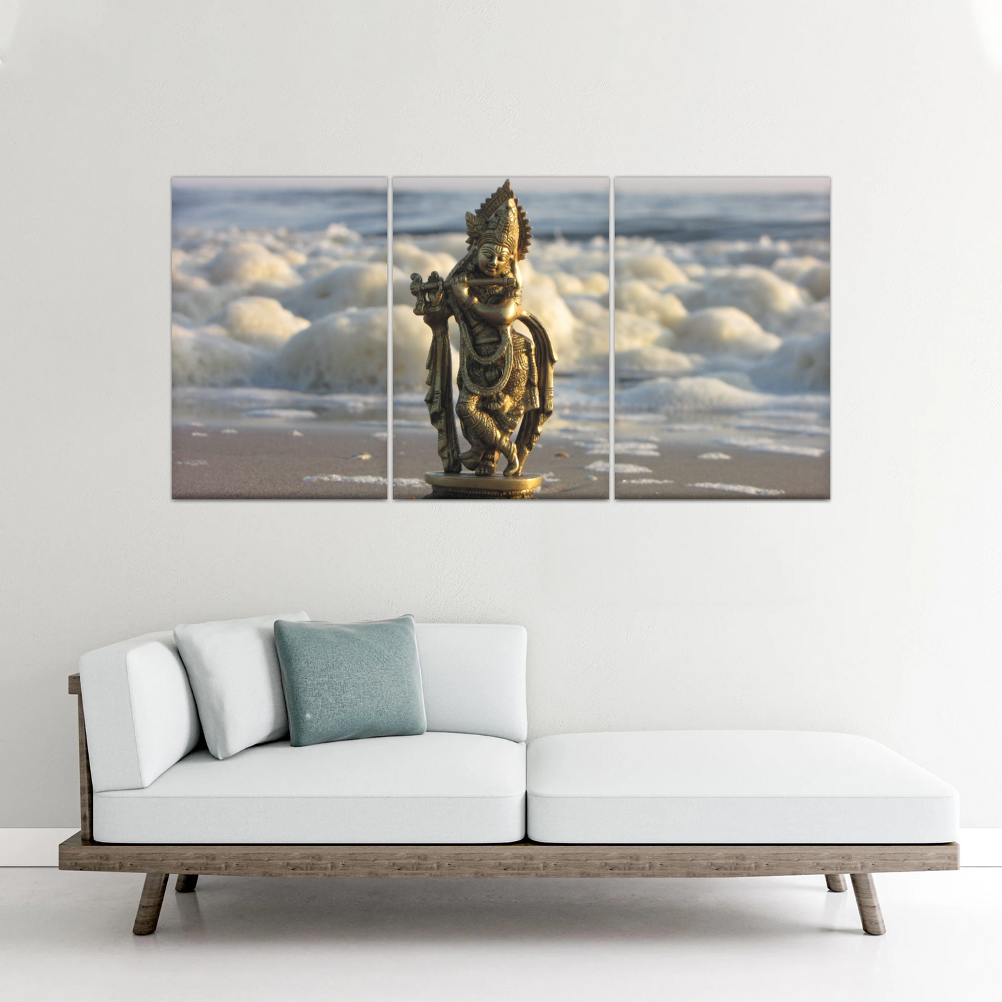 Krishna - Gold Oriental Woman Playing Flute Sculpture Wall Art