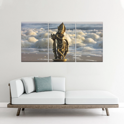 Krishna - Gold Oriental Woman Playing Flute Sculpture Wall Art