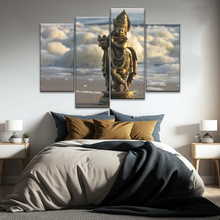 Load image into Gallery viewer, Krishna - Gold Oriental Woman Playing Flute Sculpture Wall Art