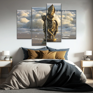 Krishna - Gold Oriental Woman Playing Flute Sculpture Wall Art