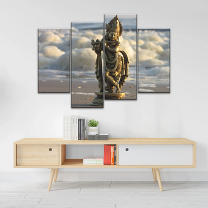 Krishna - Gold Oriental Woman Playing Flute Sculpture Wall Art