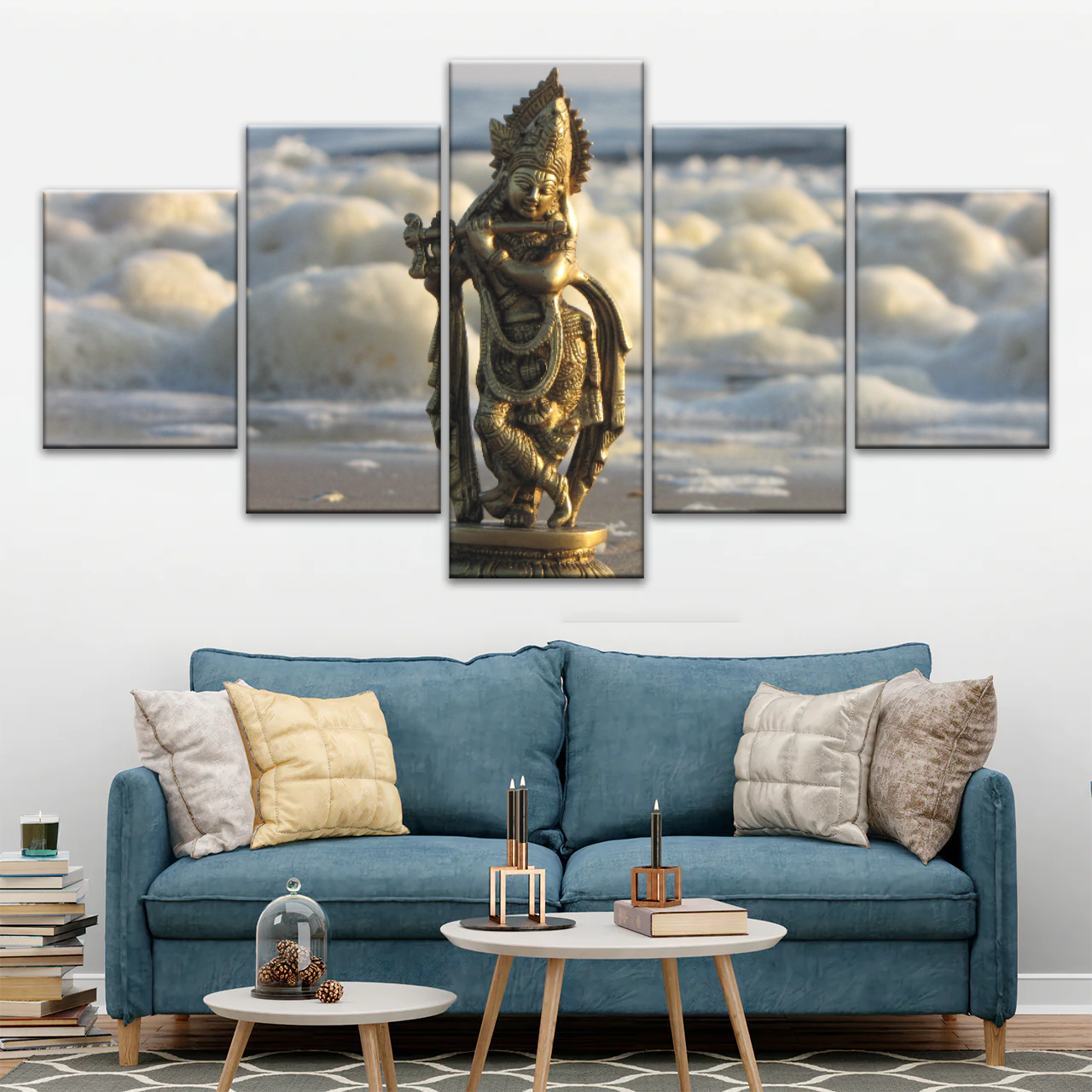 Krishna - Gold Oriental Woman Playing Flute Sculpture Wall Art