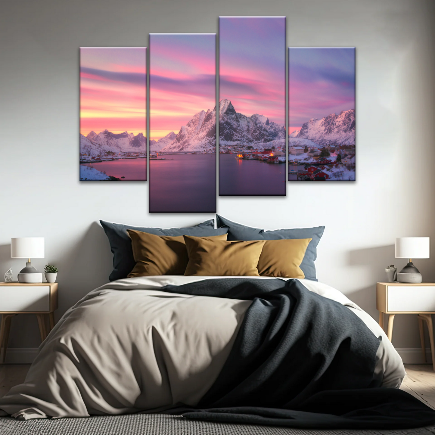 Lofoten Norway The Fishing Village Of Reine At Dusk Wall Art