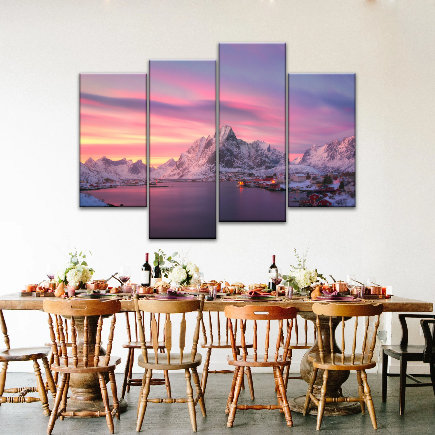 Lofoten Norway The Fishing Village Of Reine At Dusk Wall Art