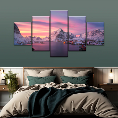 Lofoten Norway The Fishing Village Of Reine At Dusk Wall Art