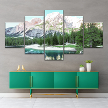 Load image into Gallery viewer, Lush Coniferous Trees Beside Lake Under The Snow-capped Mountains Wall Art