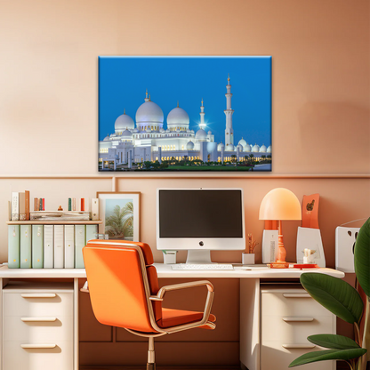 Abu Dhabi Sheikh Zayed Mosque View At Night Print Art Canvas
