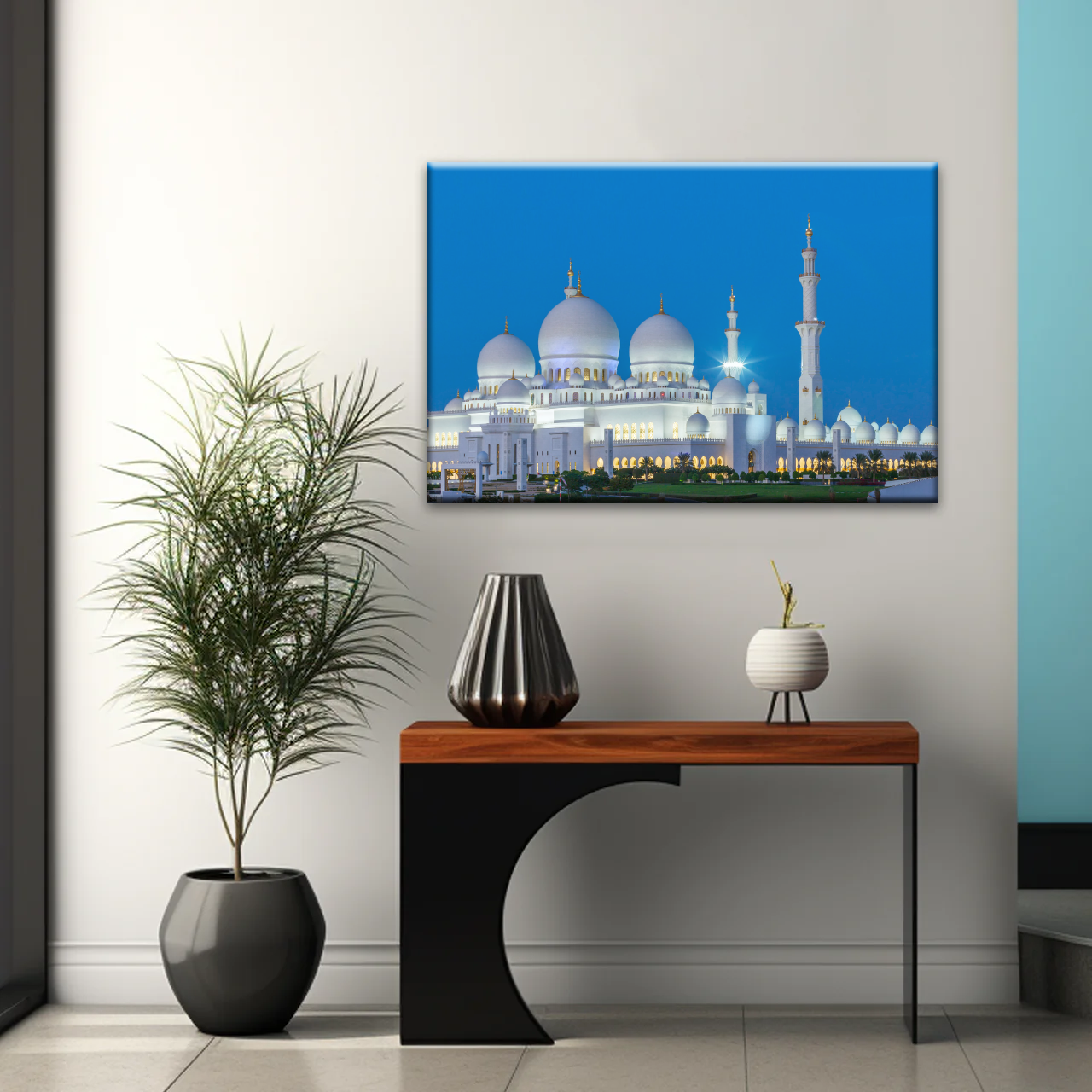 Abu Dhabi Sheikh Zayed Mosque View At Night Print Art Canvas