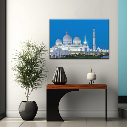 Abu Dhabi Sheikh Zayed Mosque View At Night Print Art Canvas