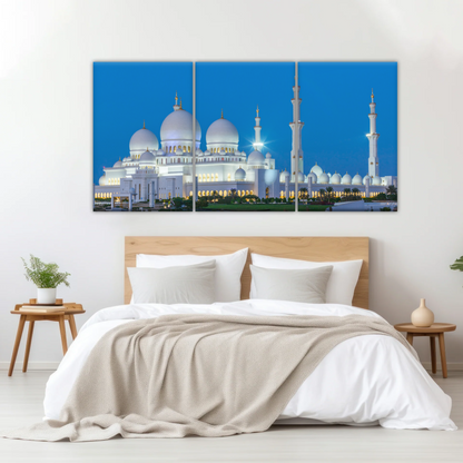 Abu Dhabi Sheikh Zayed Mosque View At Night Print Art Canvas