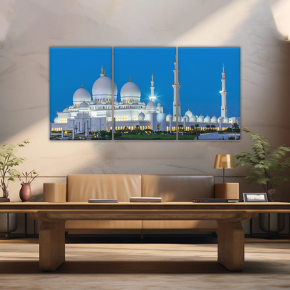 Abu Dhabi Sheikh Zayed Mosque View At Night Print Art Canvas
