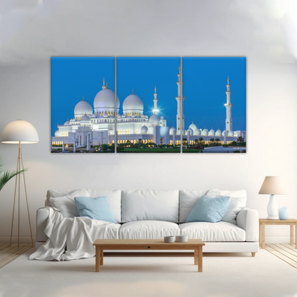 Abu Dhabi Sheikh Zayed Mosque View At Night Print Art Canvas