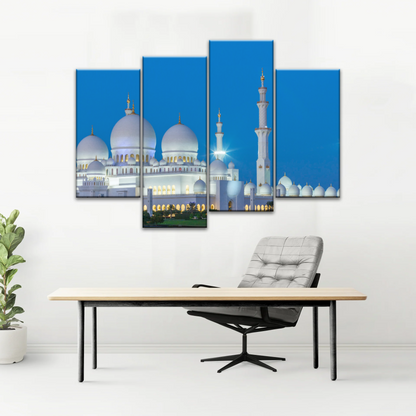 Abu Dhabi Sheikh Zayed Mosque View At Night Print Art Canvas