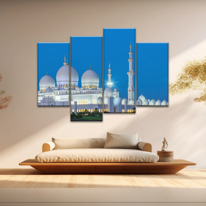 Abu Dhabi Sheikh Zayed Mosque View At Night Print Art Canvas