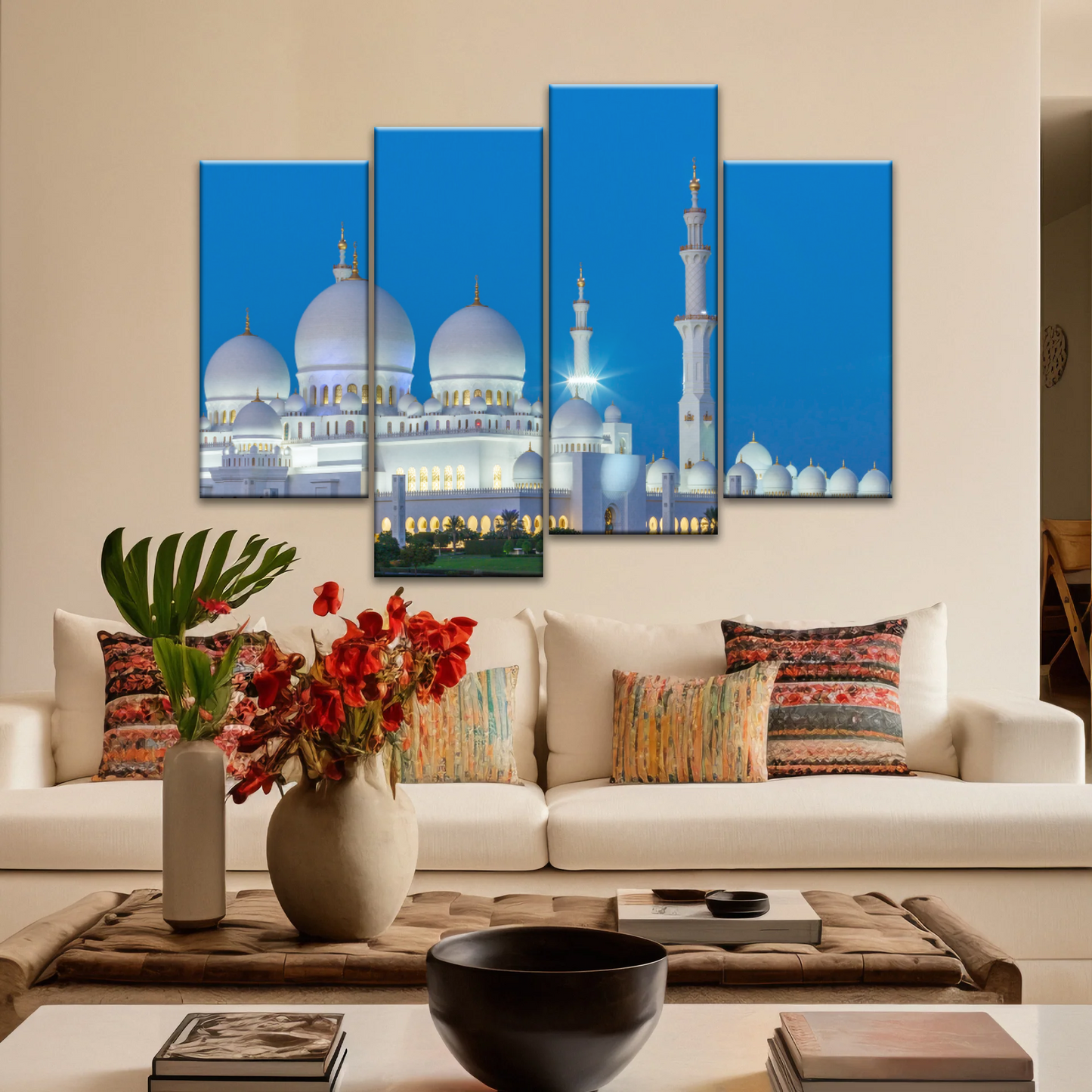 Abu Dhabi Sheikh Zayed Mosque View At Night Print Art Canvas